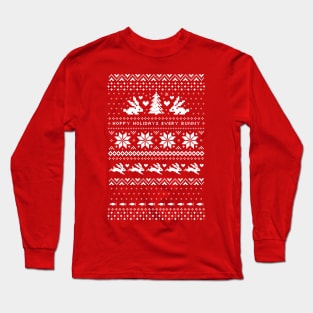 Bunny Rabbits Christmas Holiday Pattern Long Sleeve T-Shirt